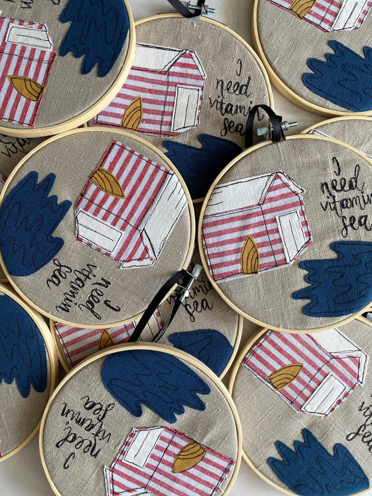 I need Vitamin Sea, freehand embroidered decorative hanging hoop