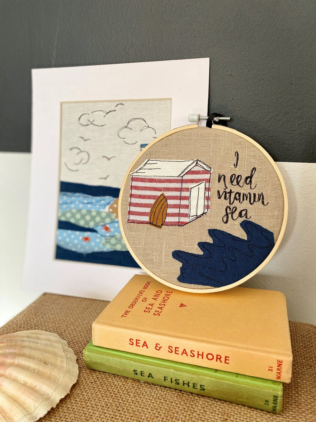 I need Vitamin Sea, freehand embroidered decorative hanging hoop