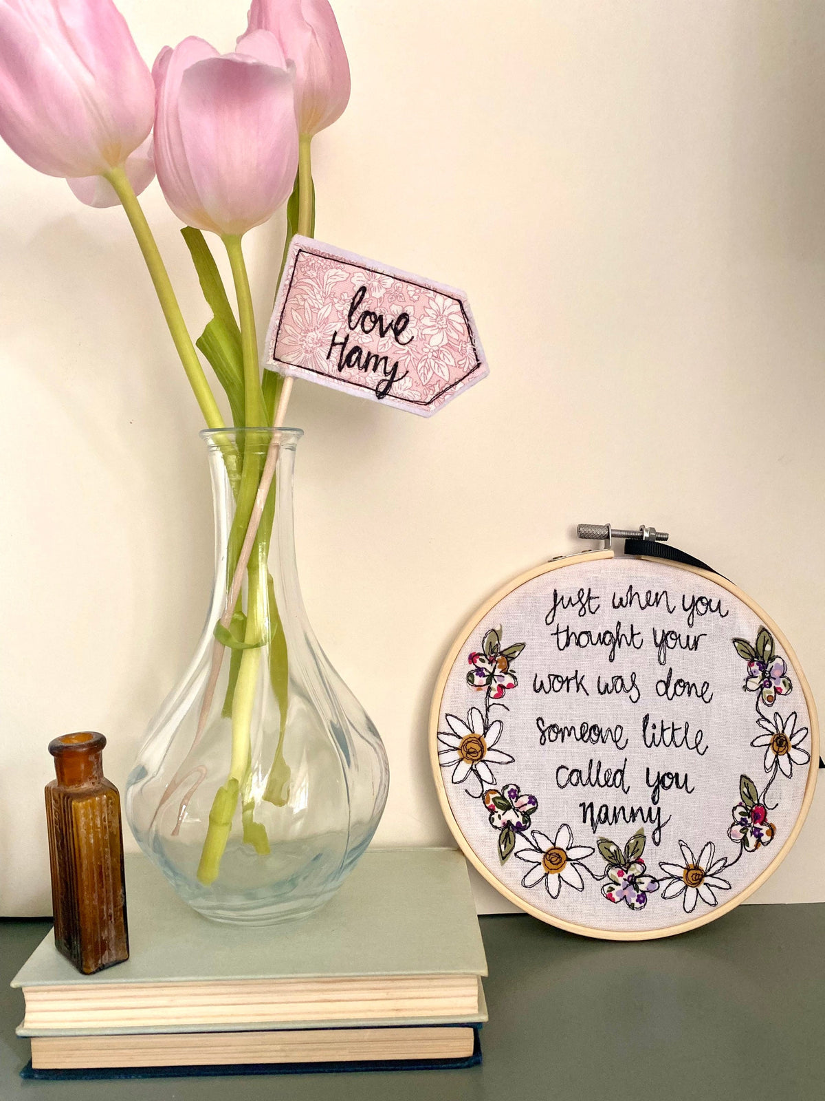 unique mothers day gift Someone little called you nanny freehand embroidered decorative hanging hoop