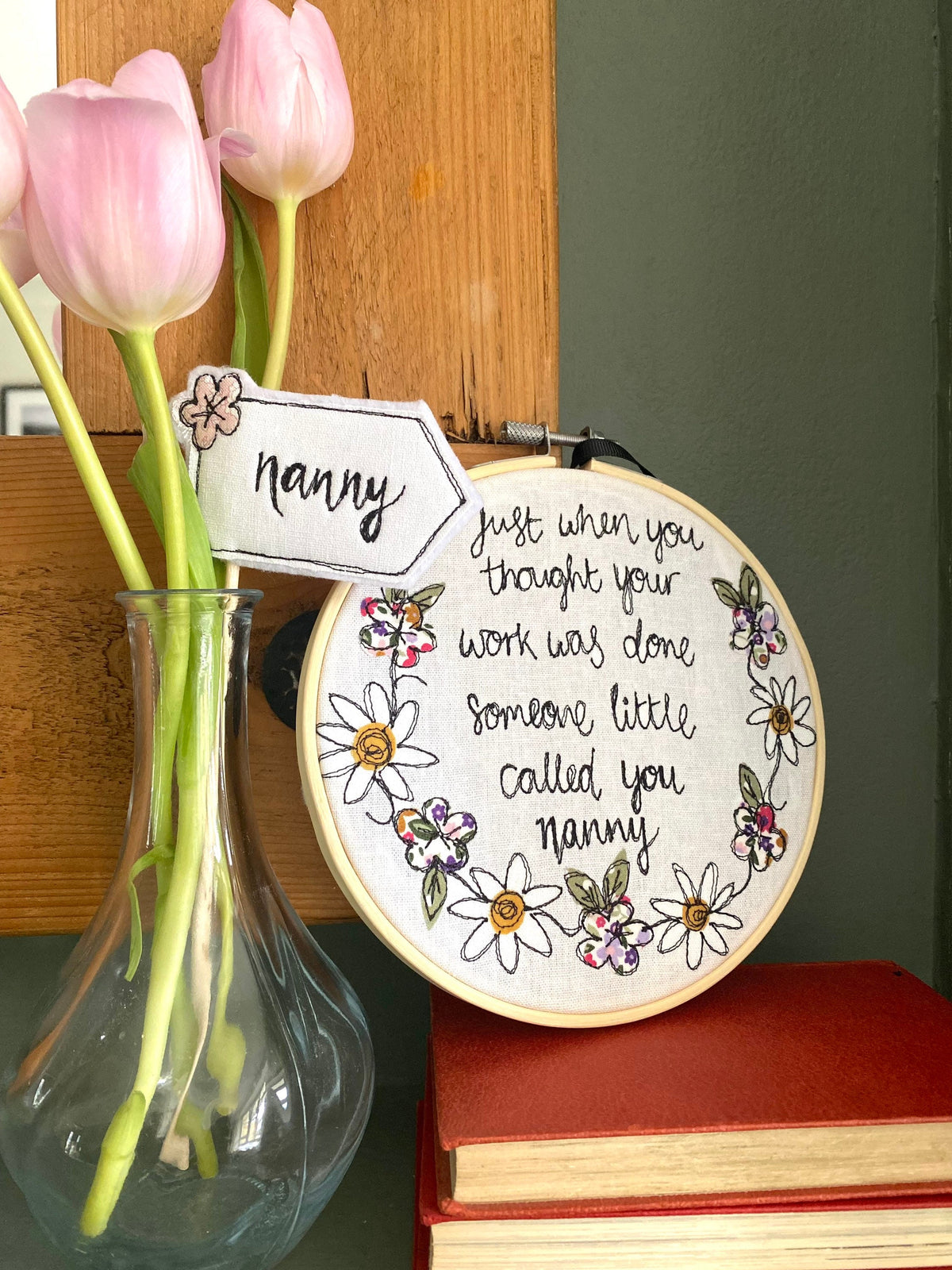 unique mothers day gift Someone little called you nanny freehand embroidered decorative hanging hoop