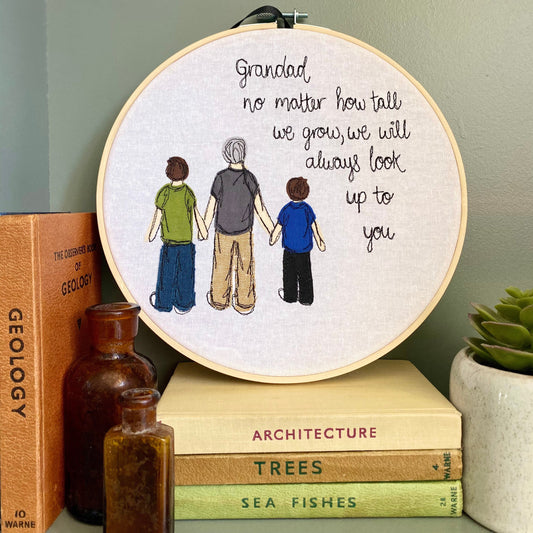 Grandad picture freehand embroidered decorative hanging hoop