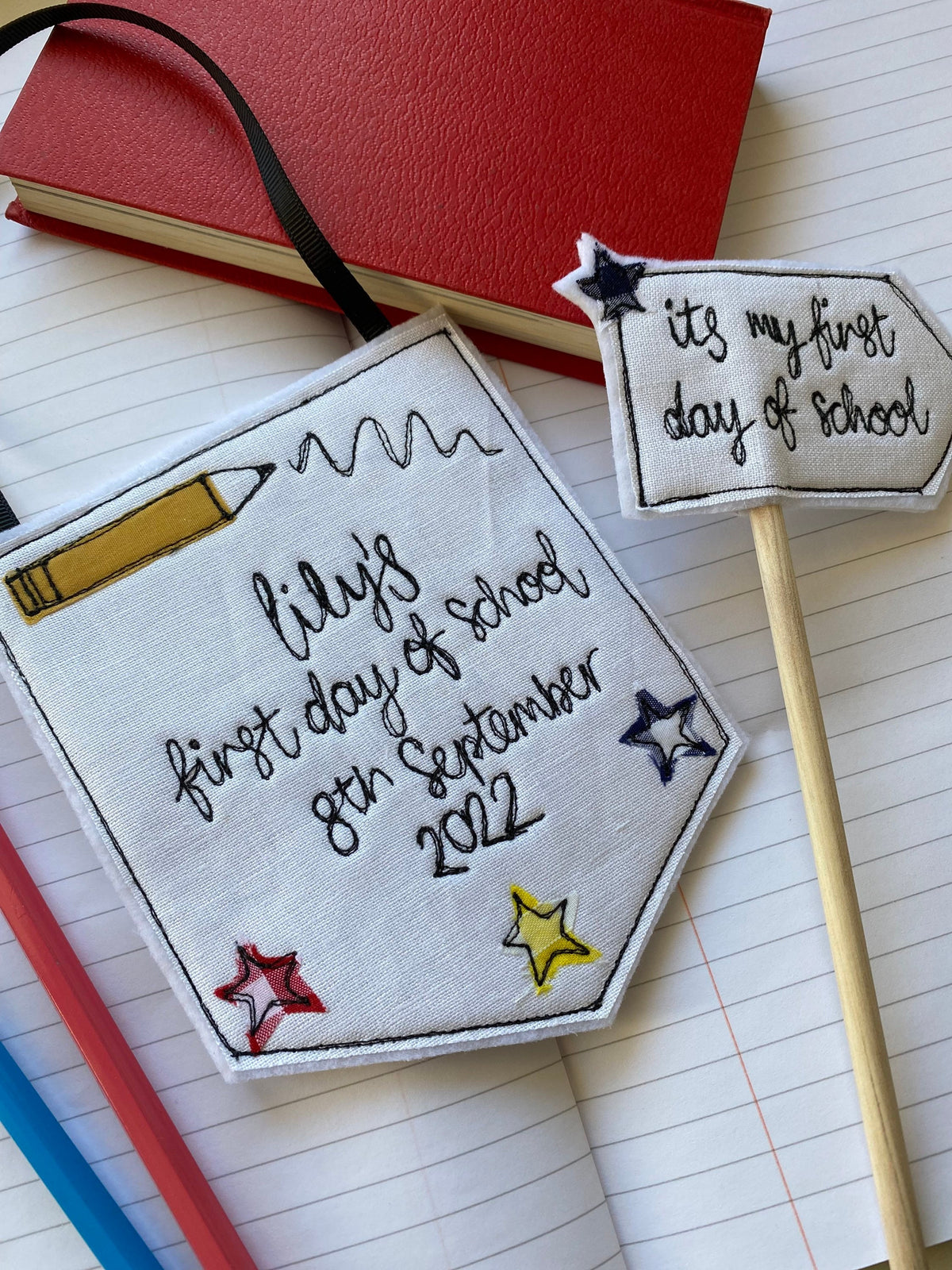 First day at school keepsake embroidered banner