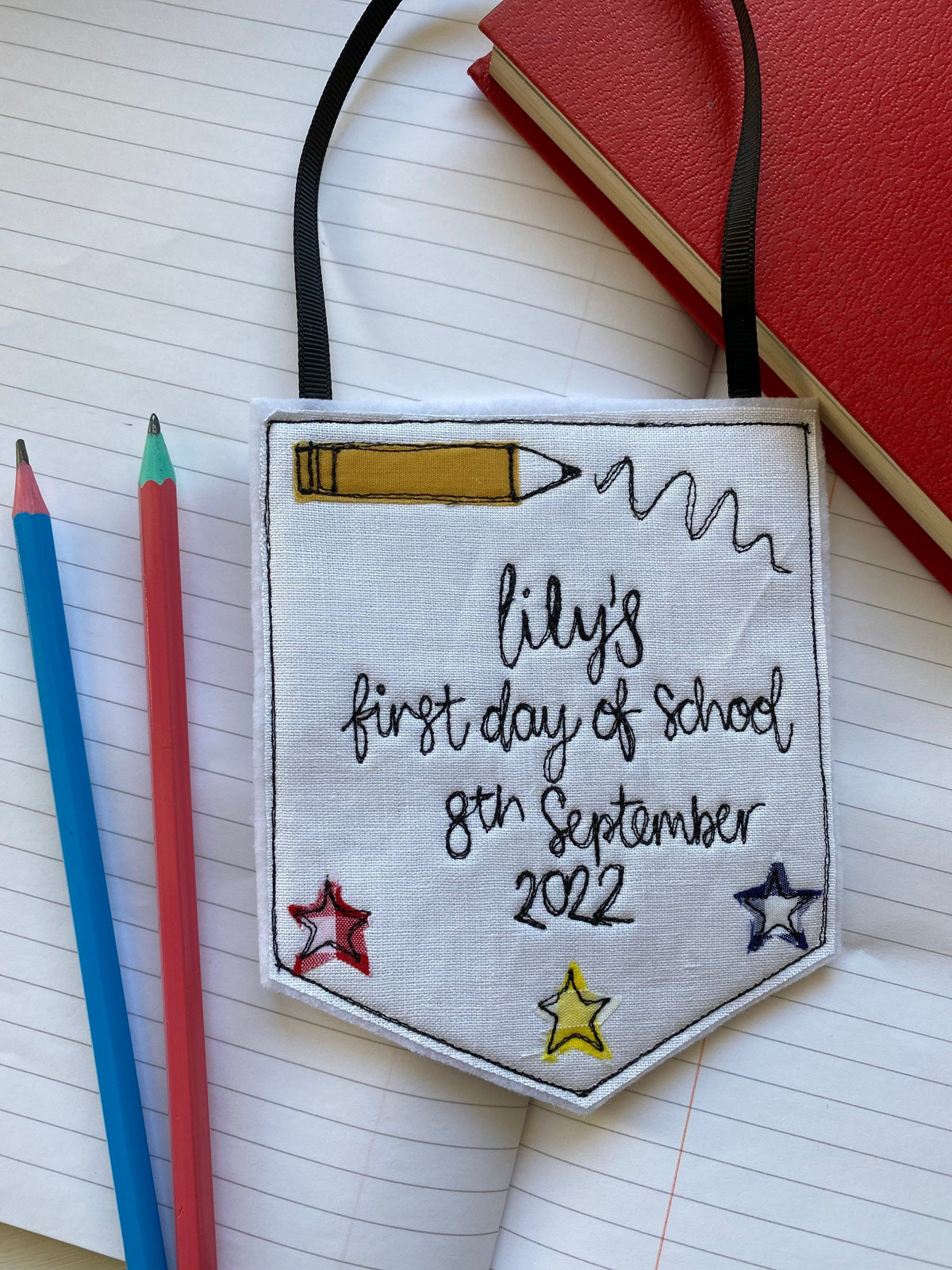 First day at school keepsake embroidered banner