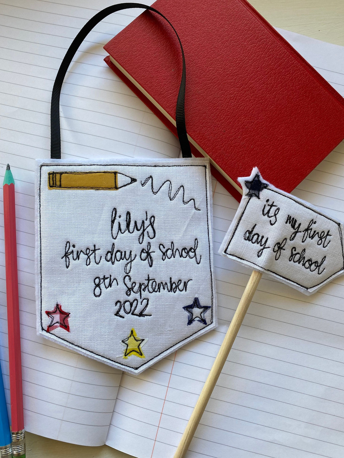 First day at school keepsake embroidered banner
