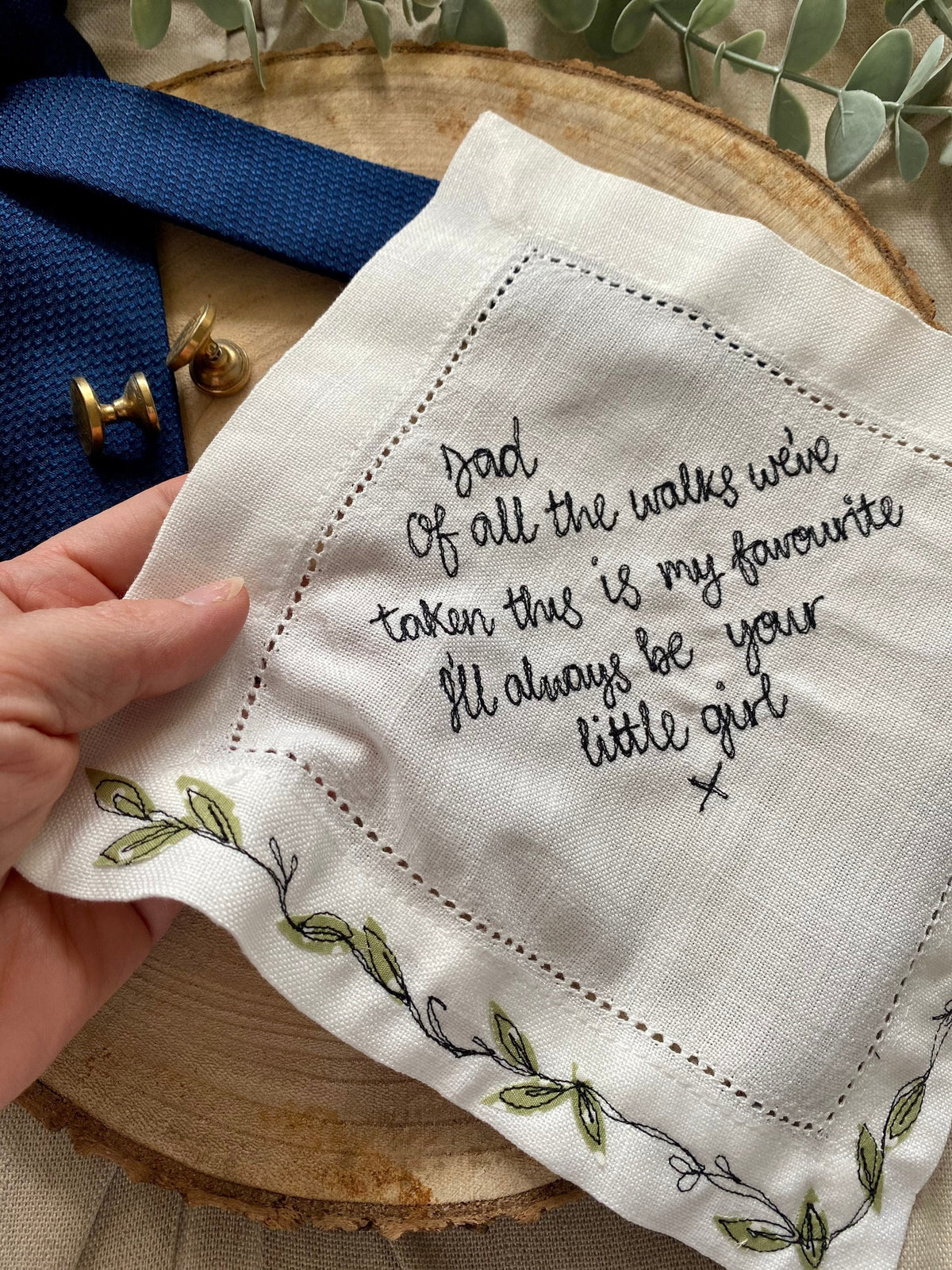 Embroidered keepsake handkerchief wedding father of bride