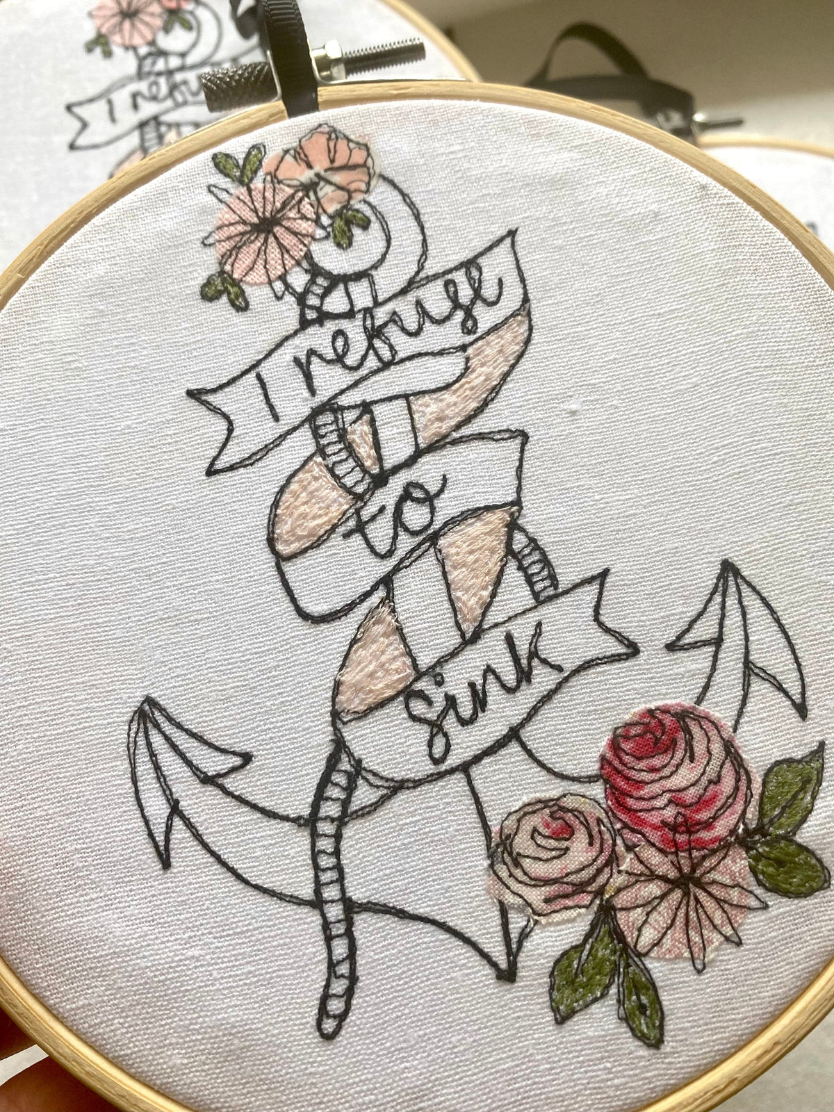 Refuse to sink embroidered hanging hoop