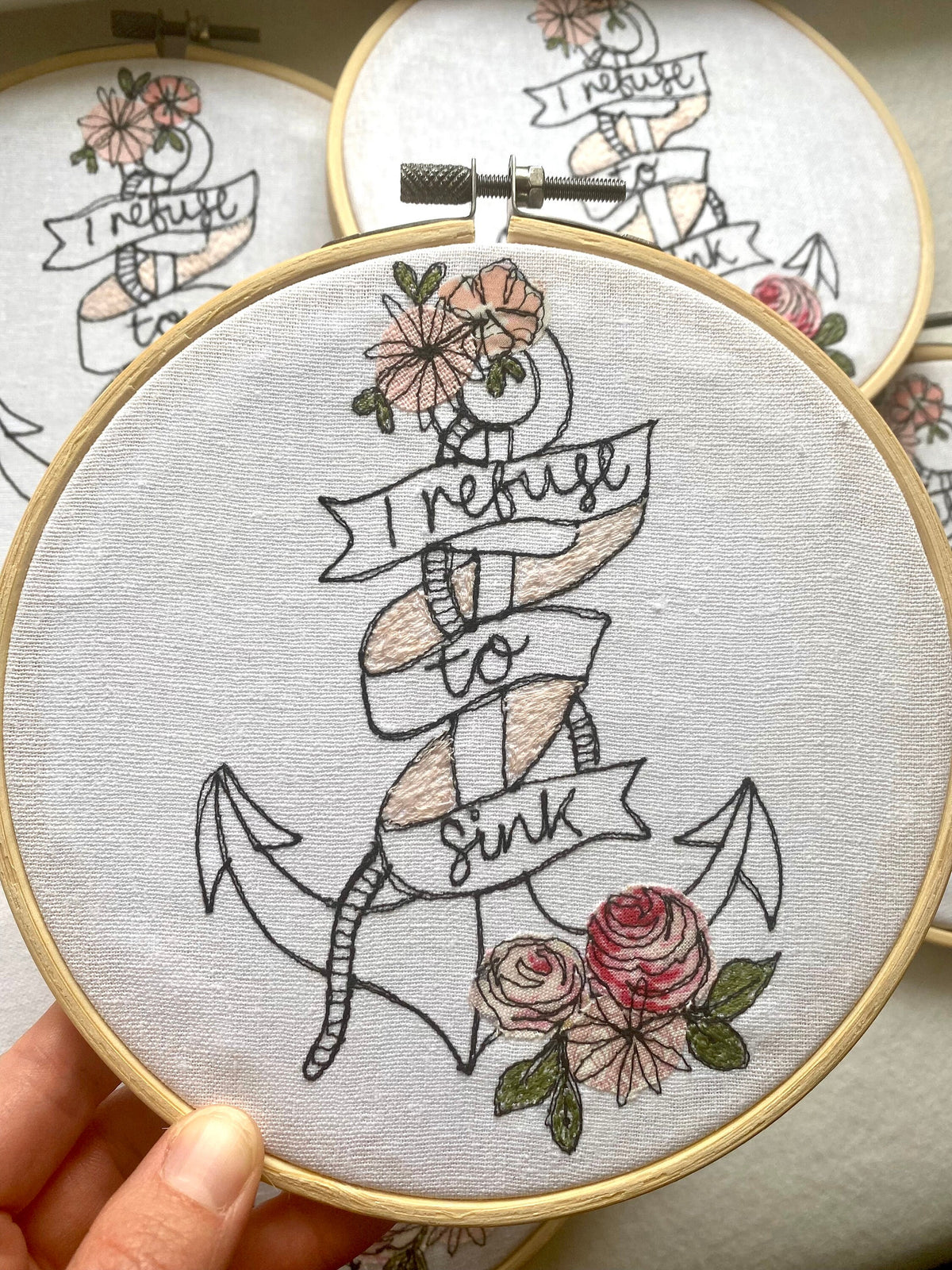 Refuse to sink embroidered hanging hoop