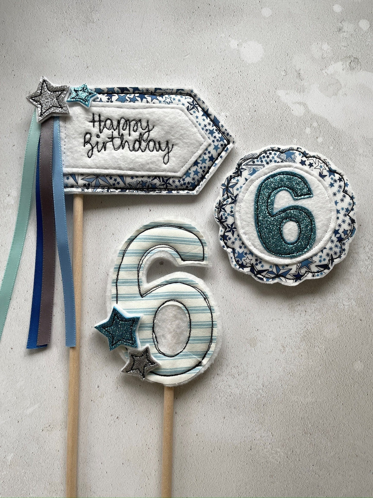 Liberty Fabric Personalised Birthday Cake Topper Flag