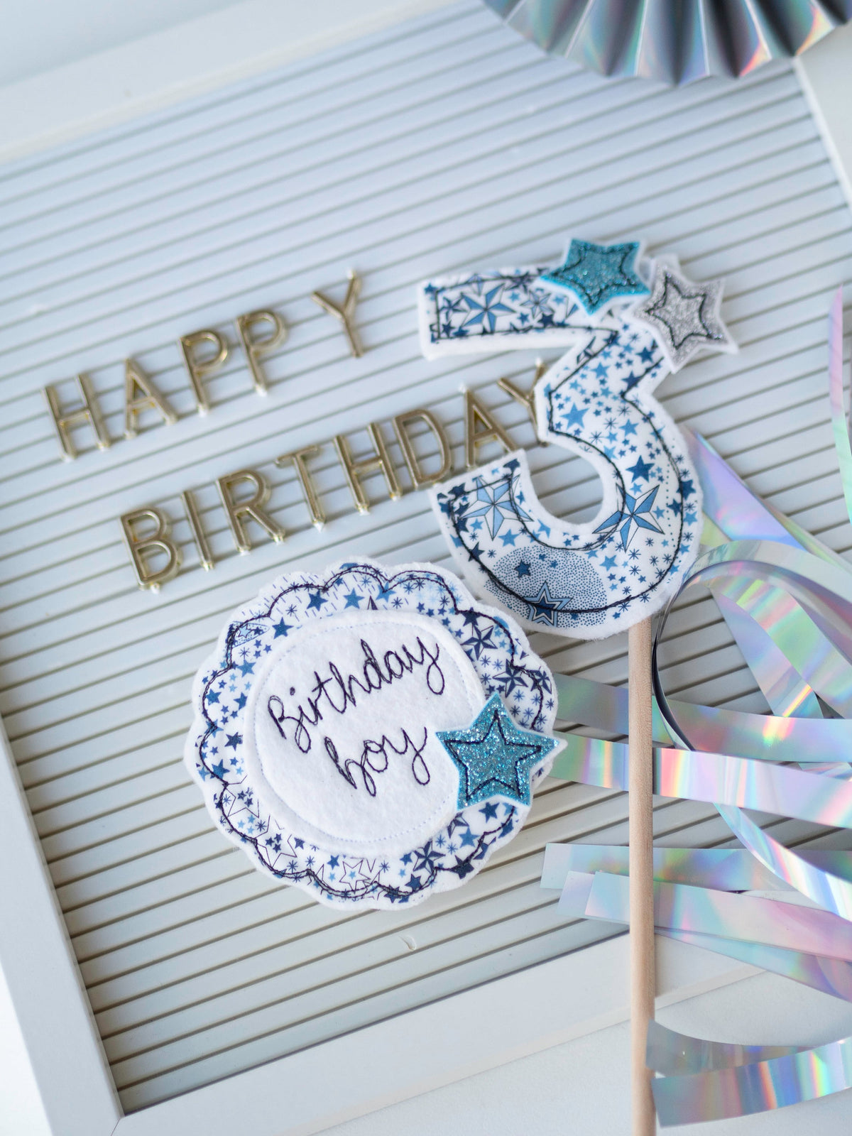 Sparkly Freehand Embroidered Birthday badge and card