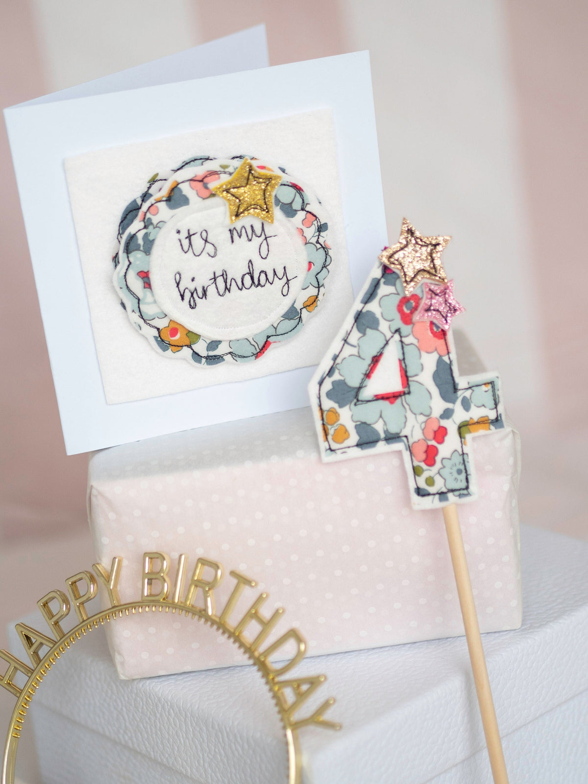 Sparkly Freehand Embroidered Birthday badge and card