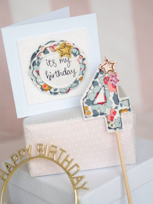 Sparkly Freehand Embroidered Birthday badge and card