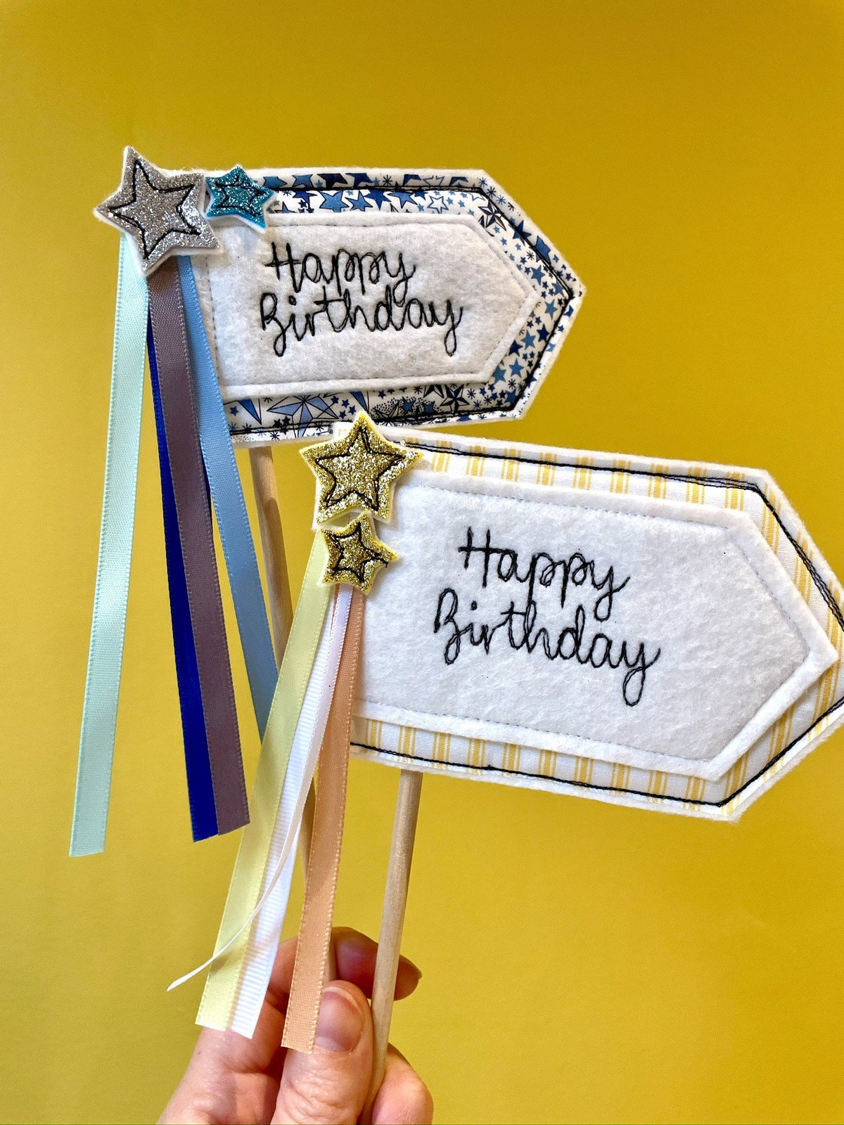 Liberty Fabric Personalised Birthday Cake Topper Flag