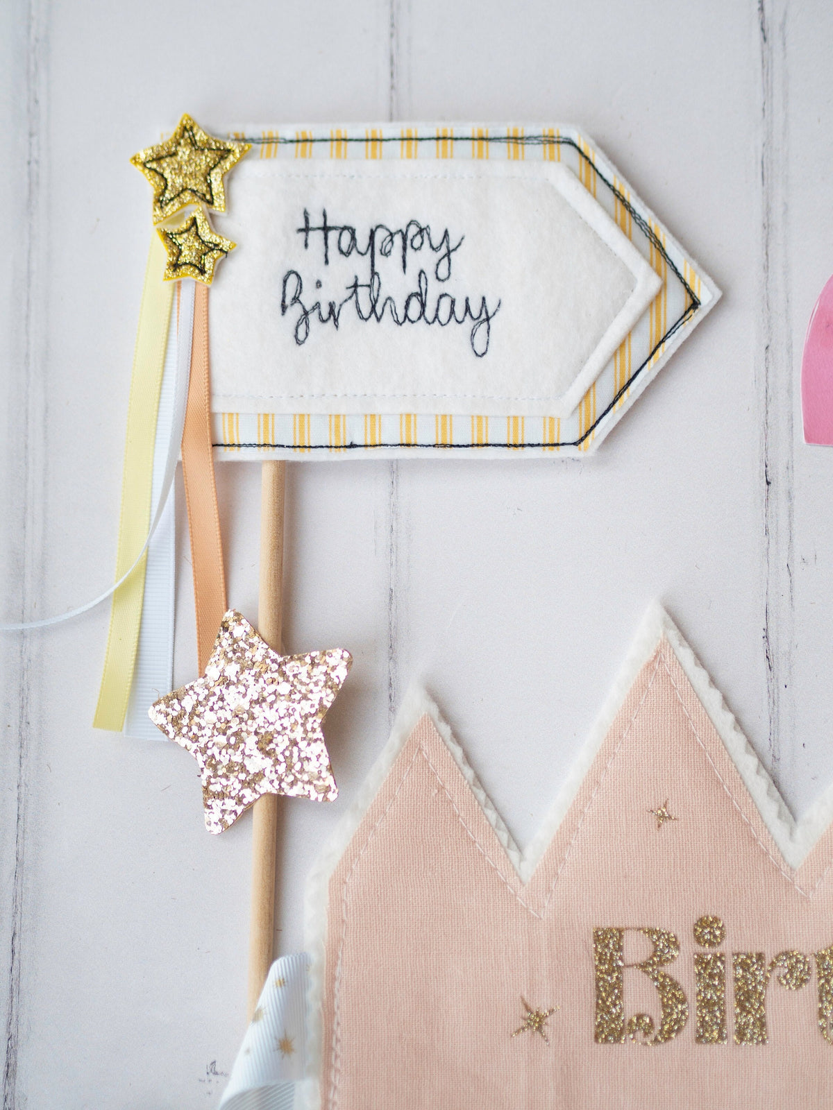Liberty Fabric Personalised Birthday Cake Topper Flag
