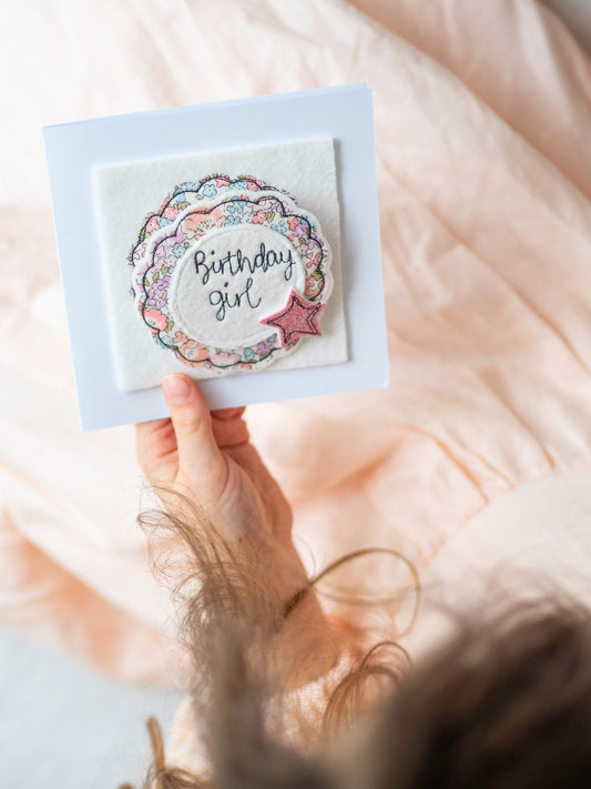 Sparkly Freehand Embroidered Birthday badge and card