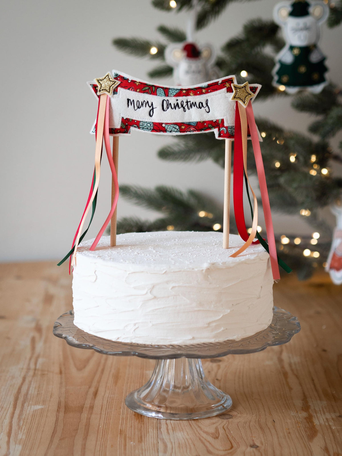 Pink Merry Christmas Cake Topper Banner
