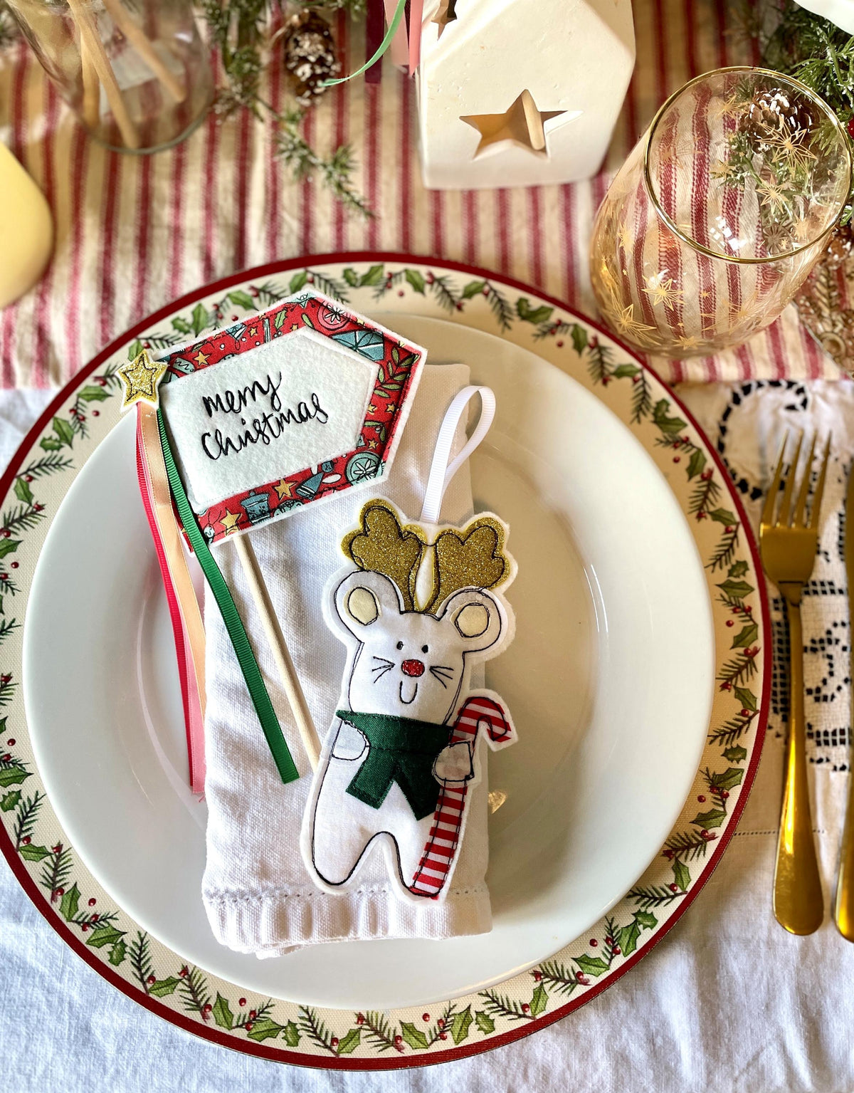 Merry Christmas cake topper flag decoration