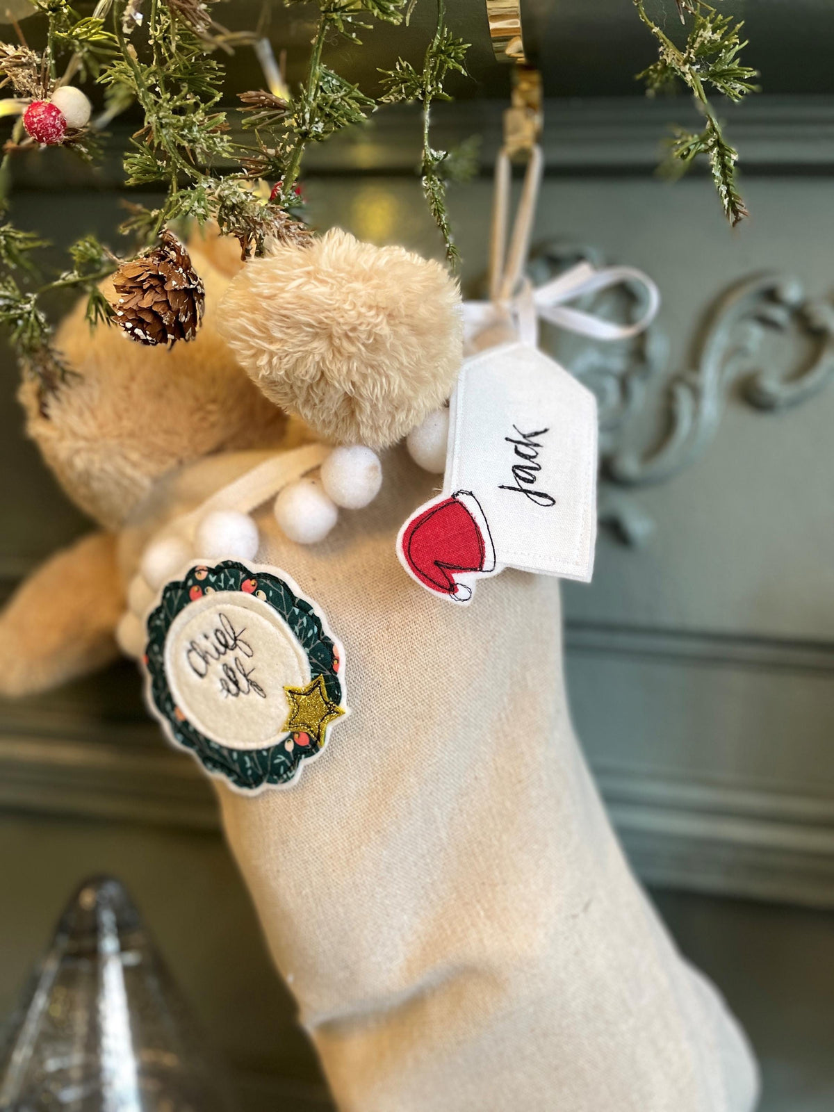 Chief Elf Christmas freehand embroidered handmade rosette badge