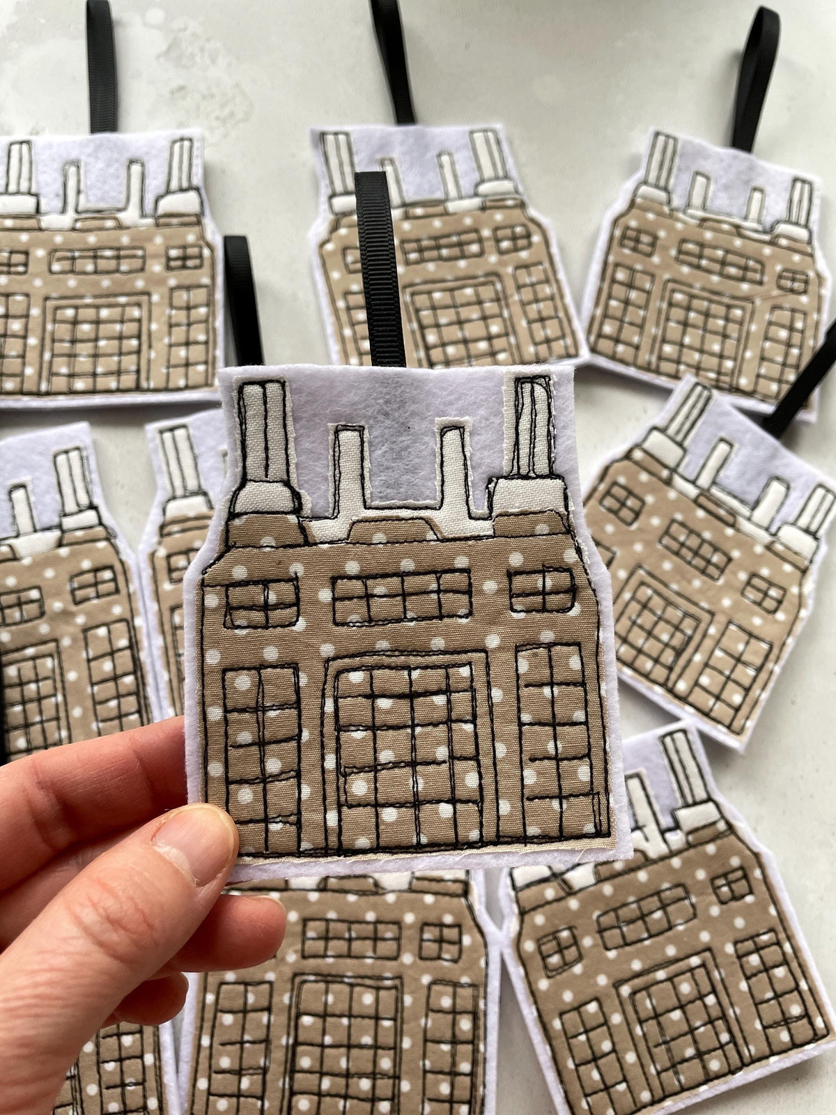 Freehand embroidered Battersea Power Station hanging decoration