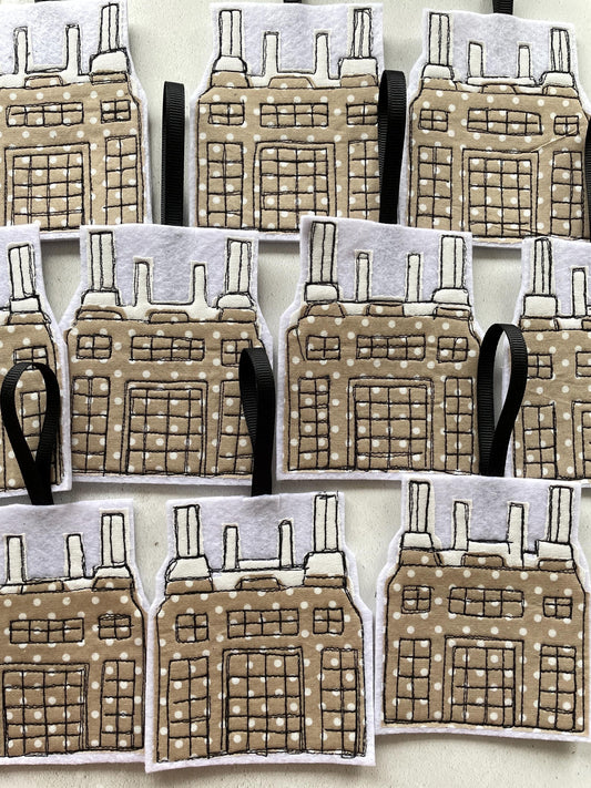 Freehand embroidered Battersea Power Station hanging decoration