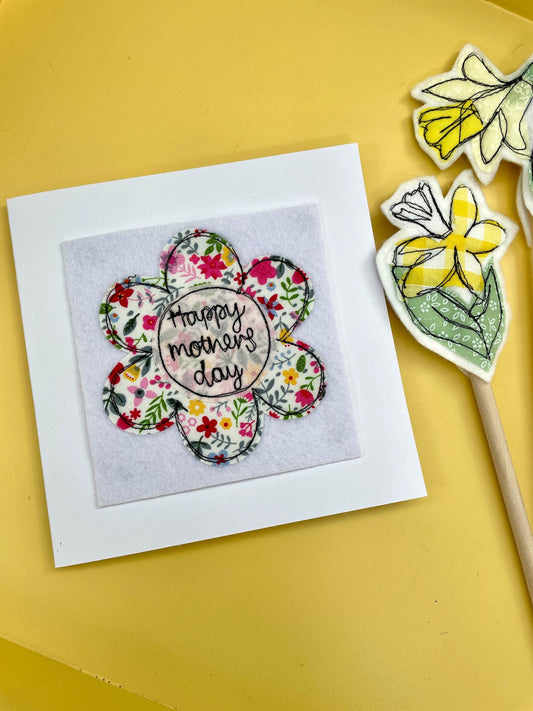 Floral design freehand embroidered Mother’s Day card