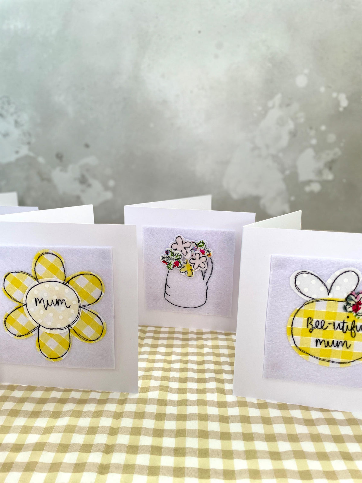Mother’s Day card flower vase design freehand embroidered