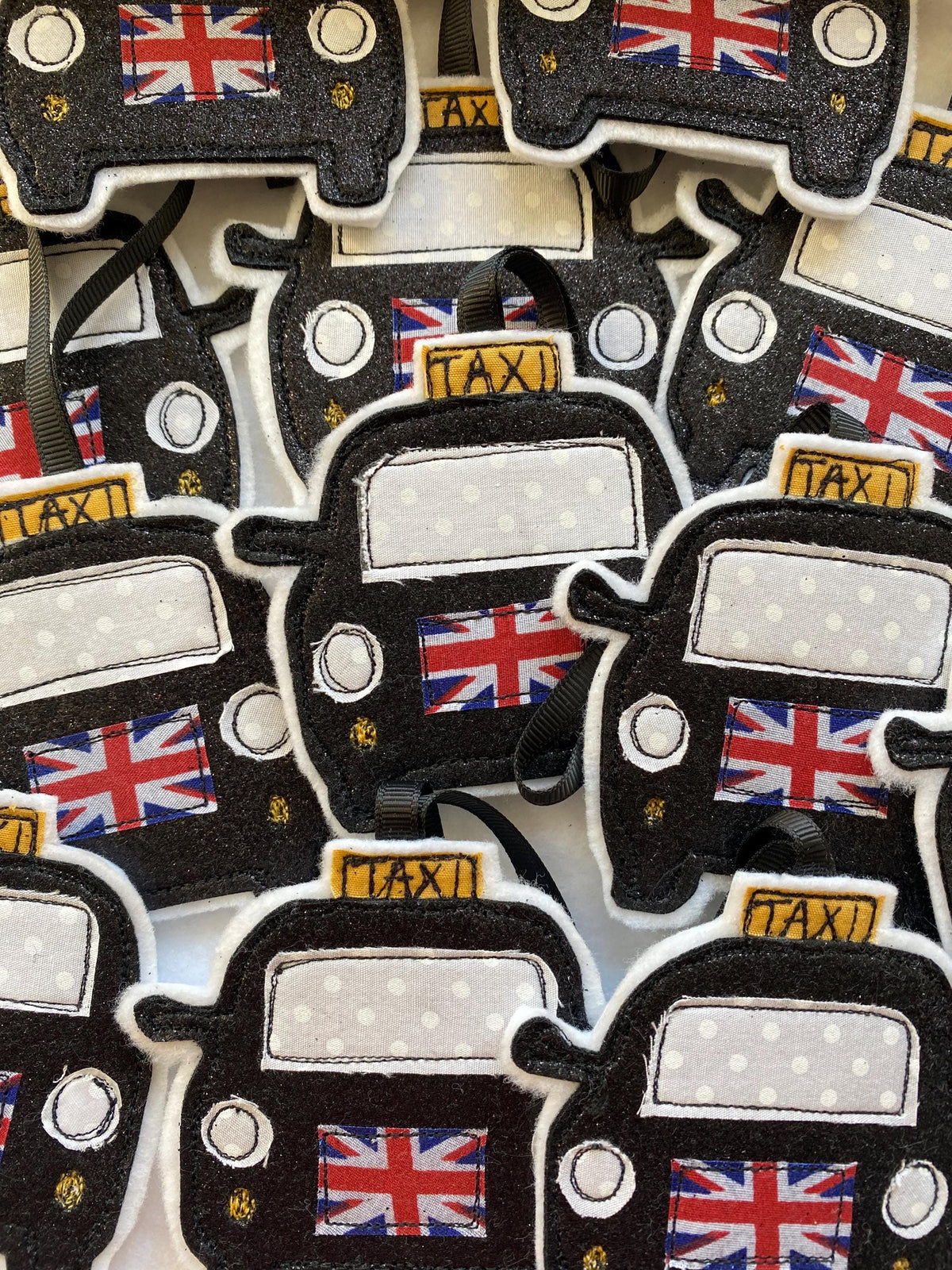 Freehand embroidered London Black Taxi Cab hanging decoration
