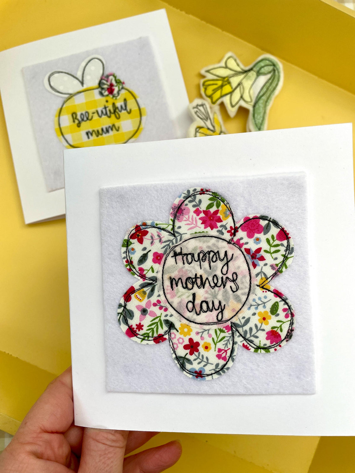 Floral design freehand embroidered Mother’s Day card