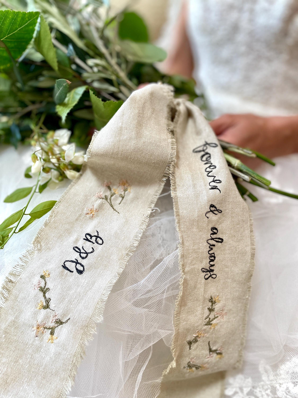 Bespoke Embroidered Bouquet Ribbon Wedding Bouquet Ribbon