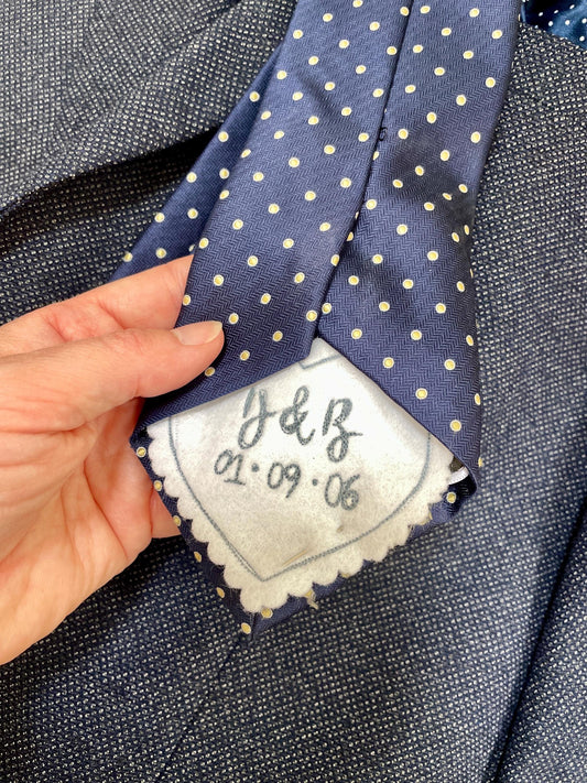 Personalised Embroidered Tie Patch | groom tie patch | groom keepsake message | personalised wedding tie | wedding tie label