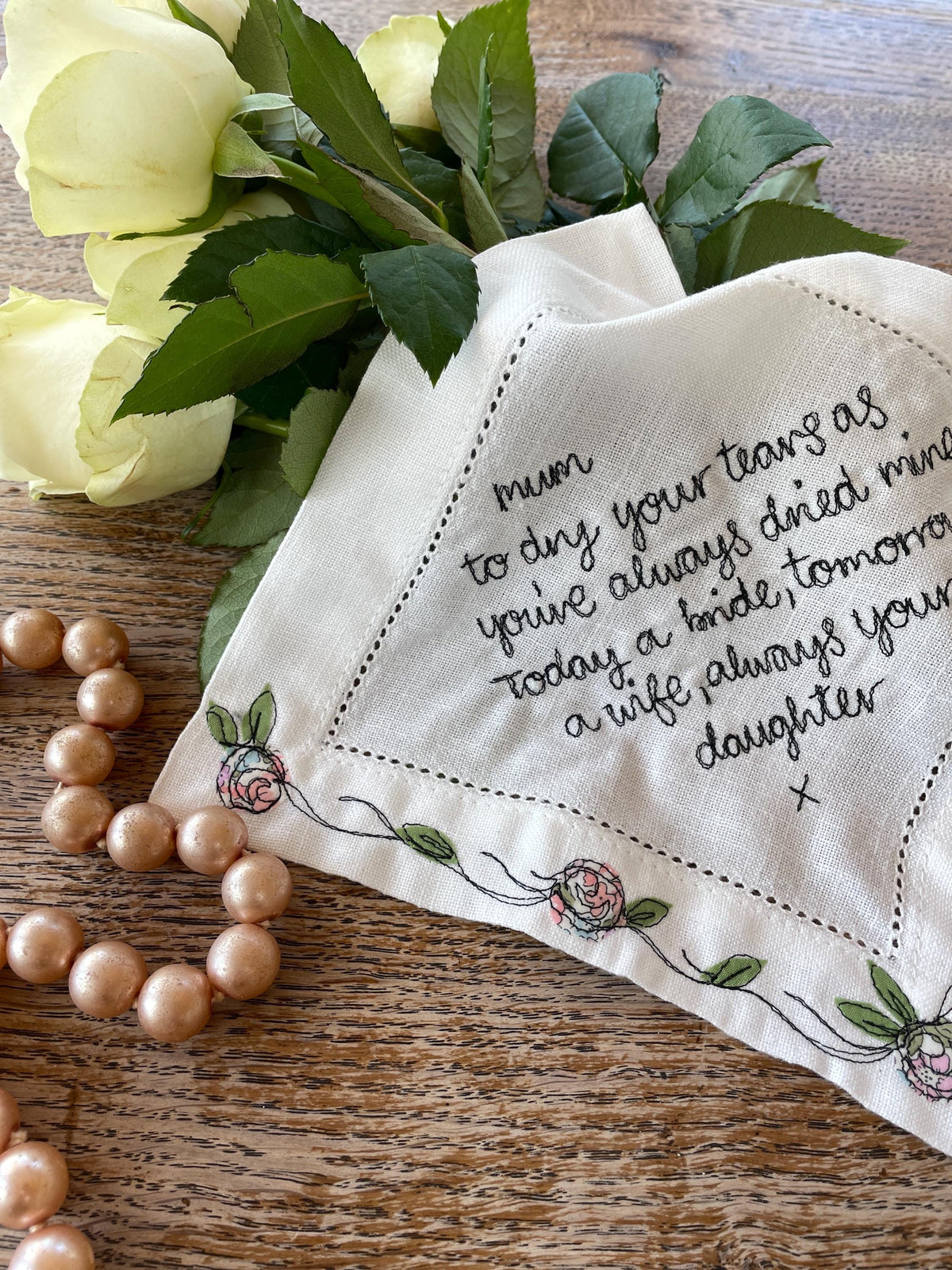 Embroidered keepsake handkerchief | happy tears handkerchief | personalised wedding handkerchief | embroidered handkerchief