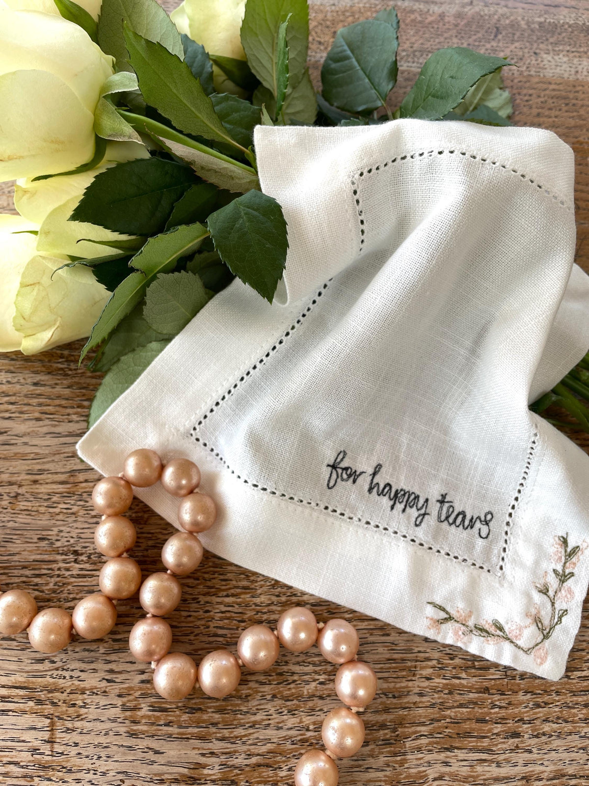 Embroidered keepsake handkerchief | happy tears handkerchief | personalised wedding handkerchief | embroidered handkerchief