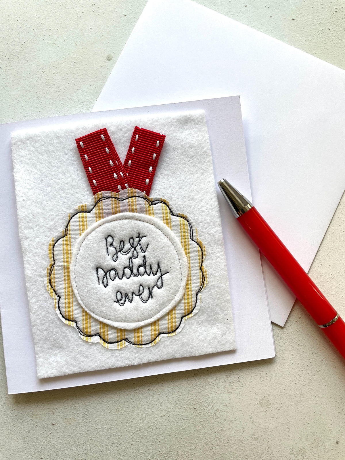 Medal Design freehand embroidered Fathers Day card