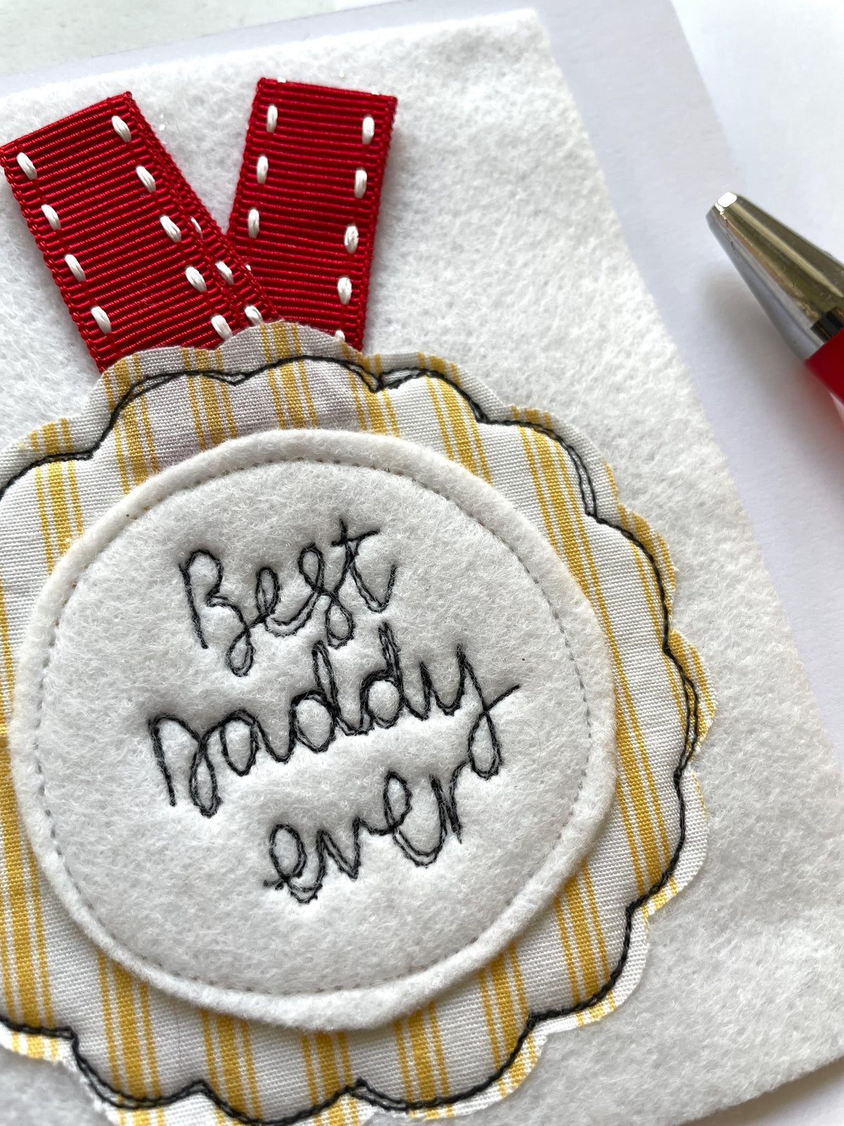 Medal Design freehand embroidered Fathers Day card