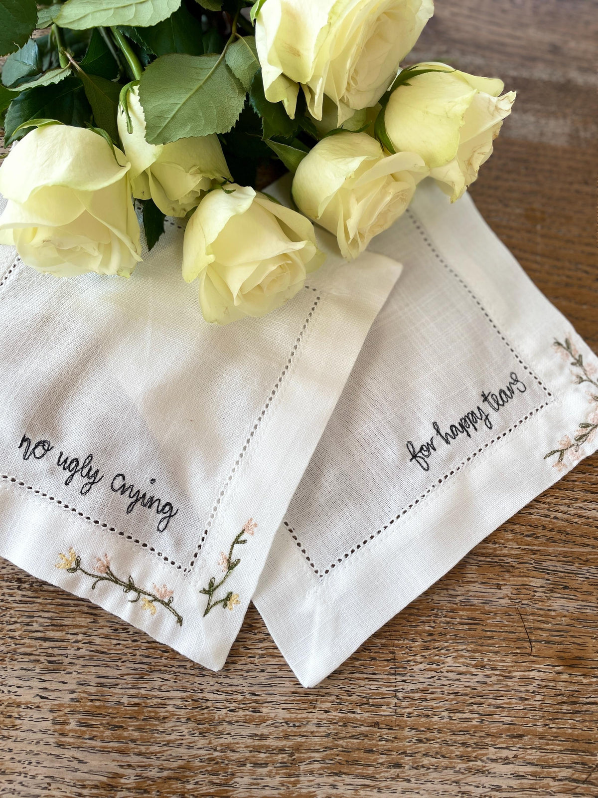 Embroidered keepsake handkerchief | happy tears handkerchief | personalised wedding handkerchief | embroidered handkerchief