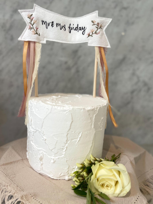 Embroidered Wedding Cake Topper | Bespoke Wedding Cake | Personalised Wedding Cake Topper | Custom Wedding Cake Topper | Custom Cake Banner