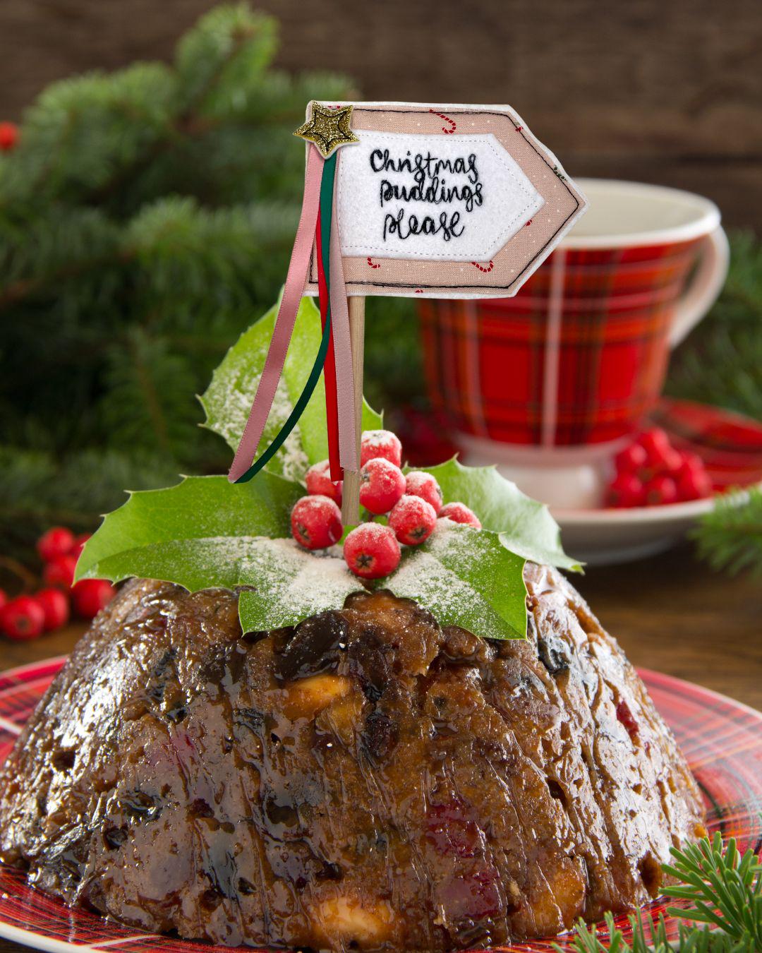 Christmas Puddings please cake topper flag decoration