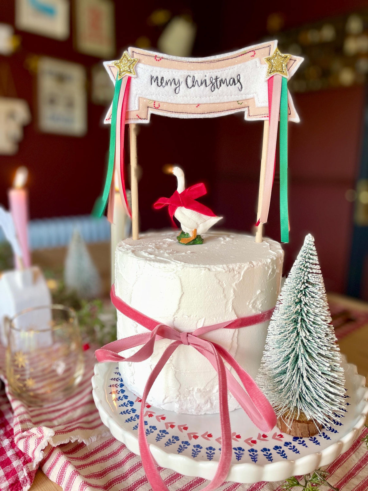 Pink Merry Christmas Cake Topper Banner