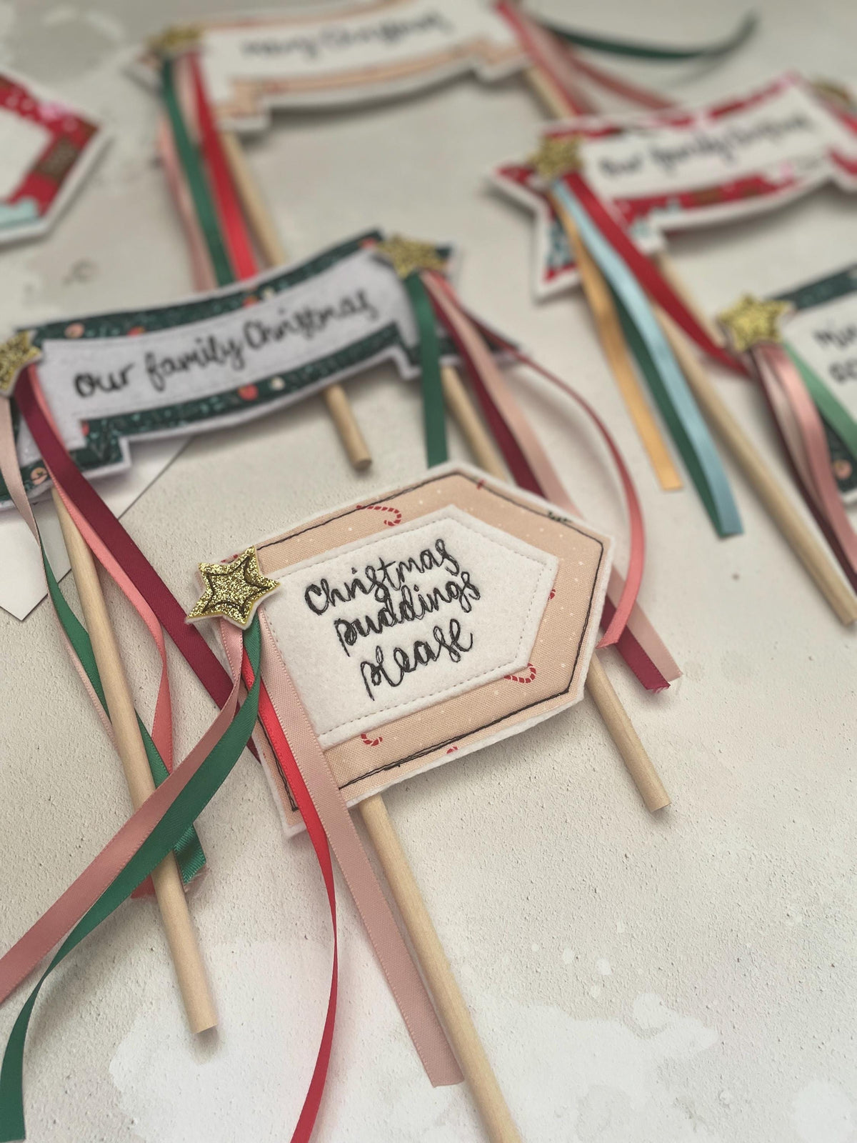 Christmas Puddings please cake topper flag decoration