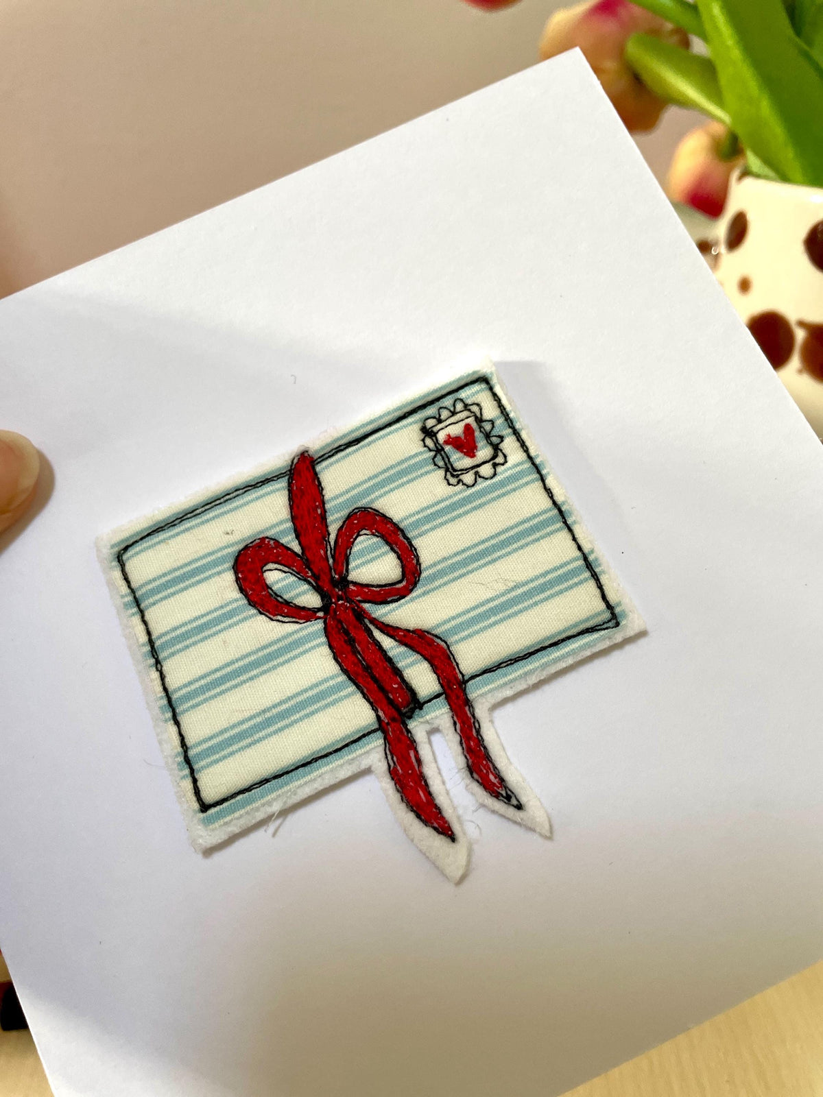 Embroidered love letter valentines card