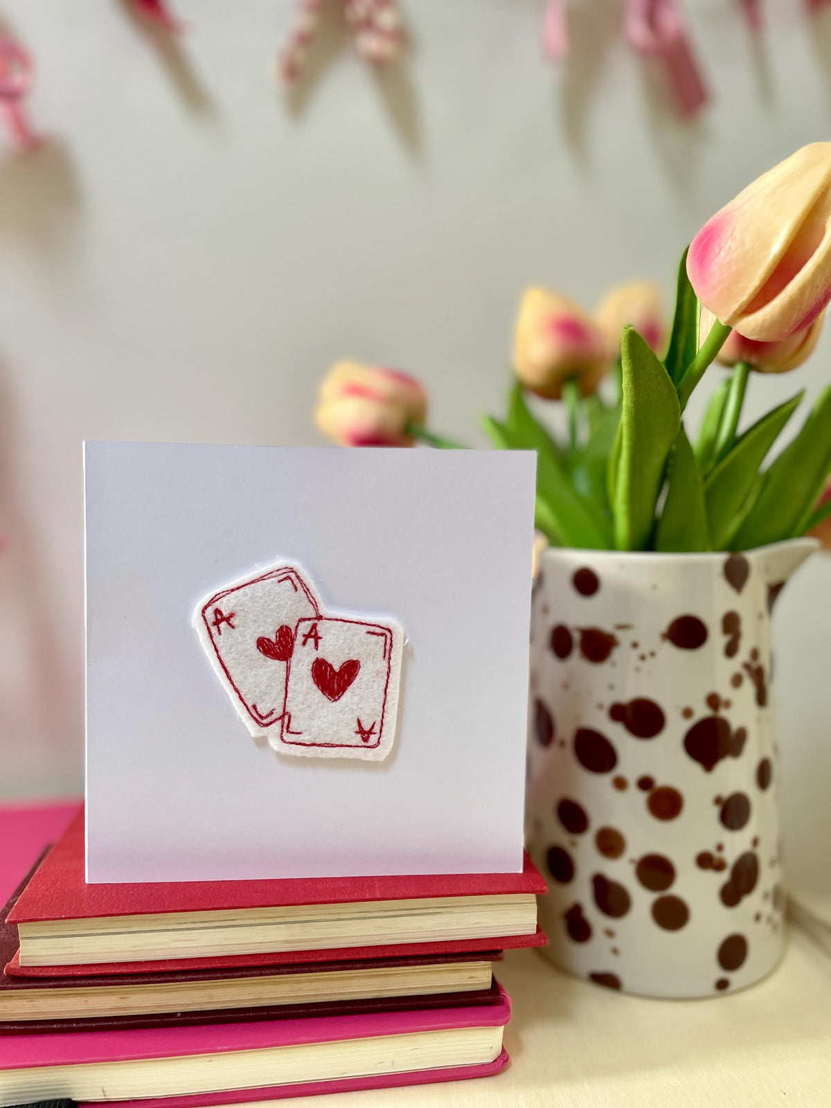 Embroidered pair of playing cards valentines card