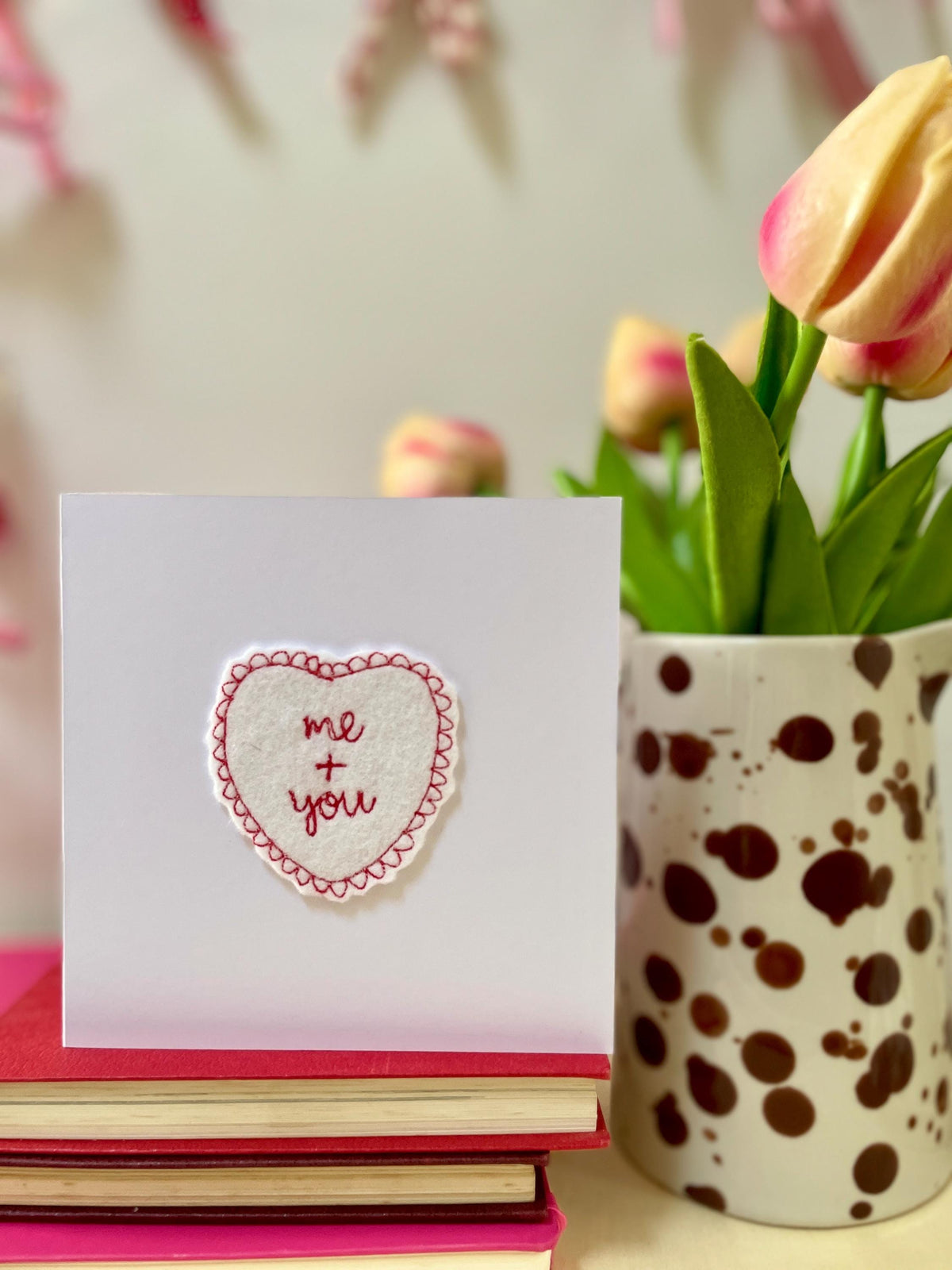 Embroidered love heart valentines card