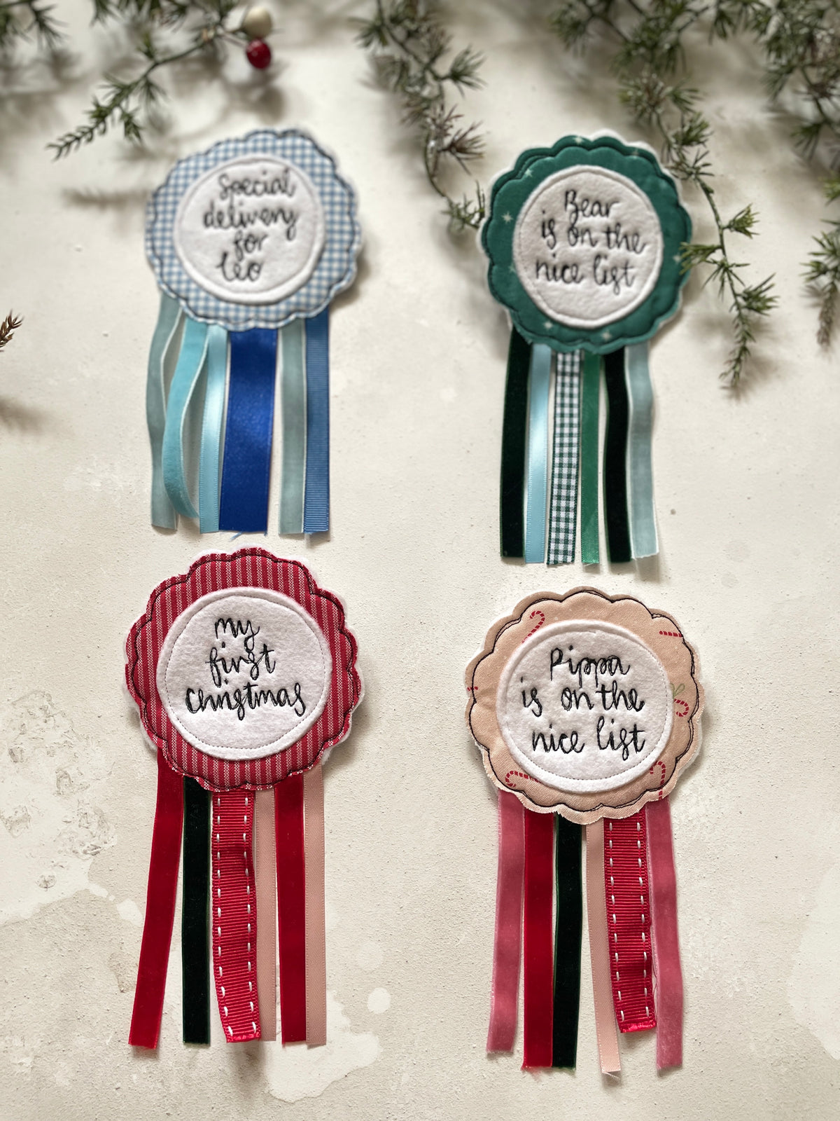 Personalised Christmas rosette badge