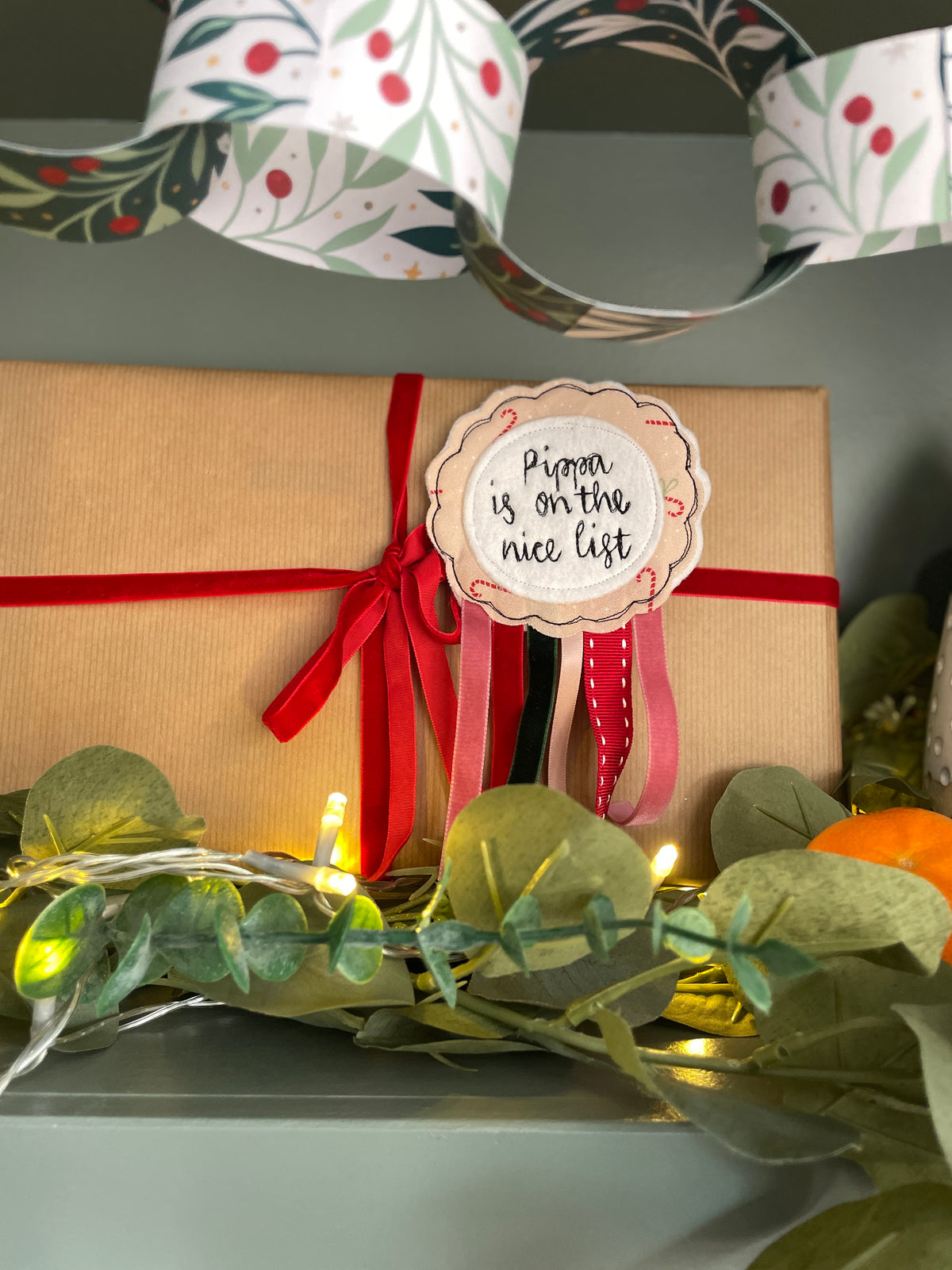 Personalised Christmas rosette badge