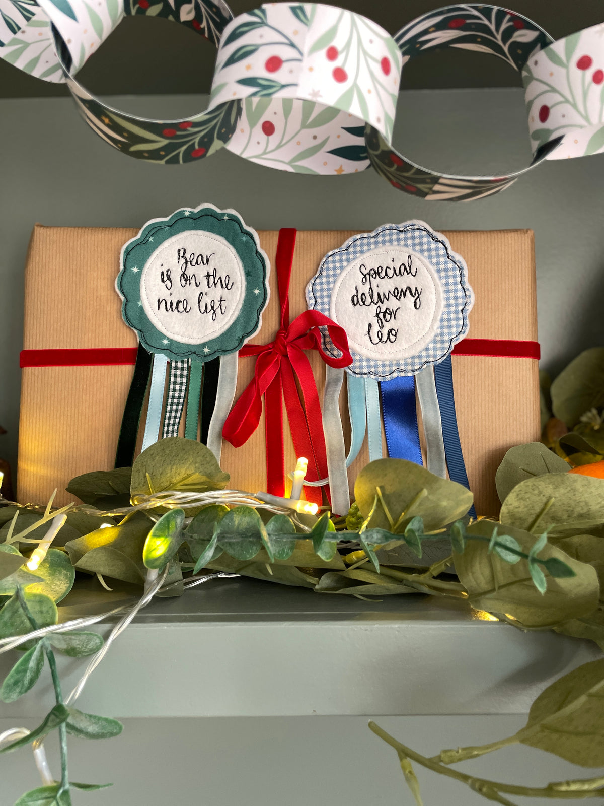 Personalised Christmas rosette badge